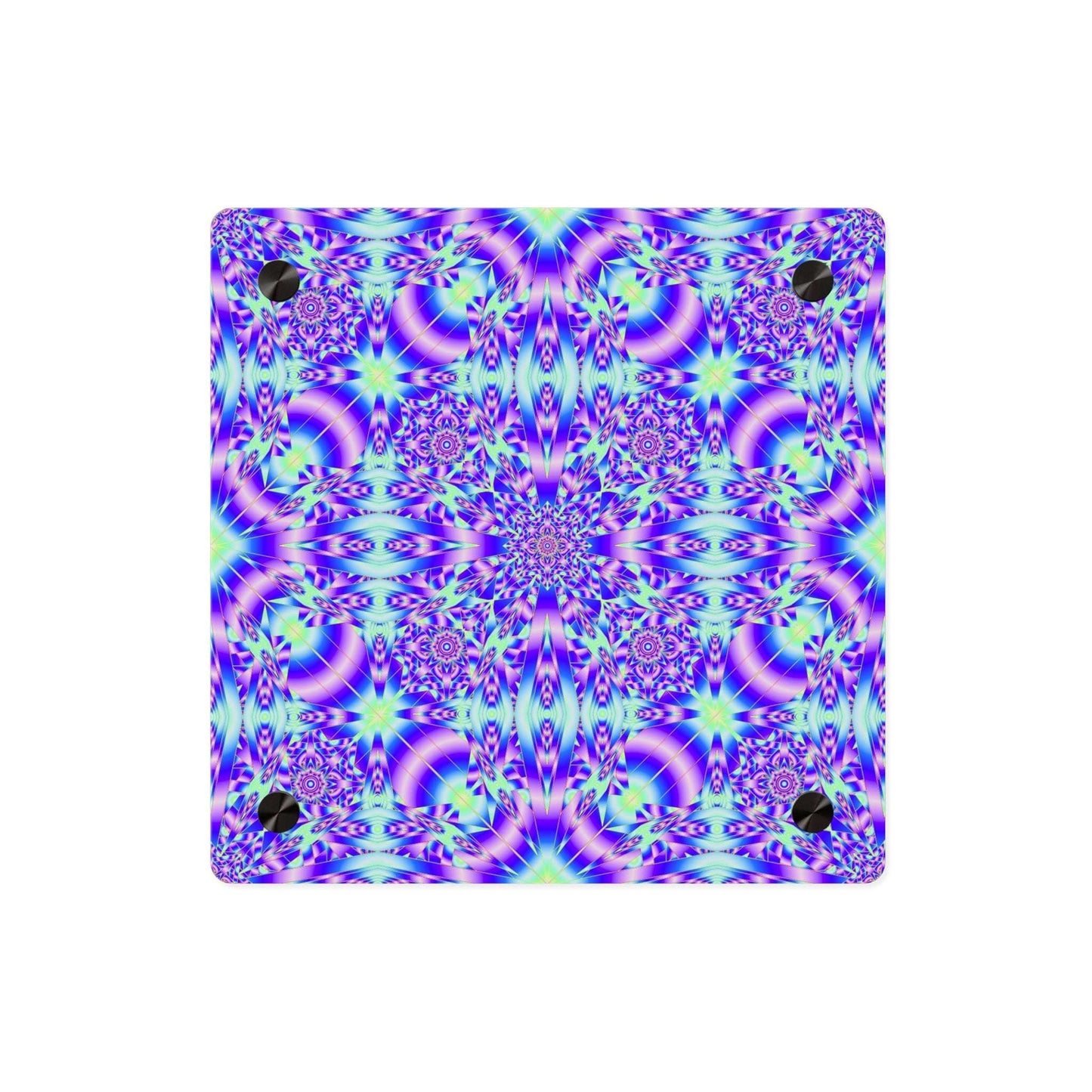 Psychedelic Kaleidoscope Acrylic Wall Art Panel — Vivid Blue & Purple Mandala