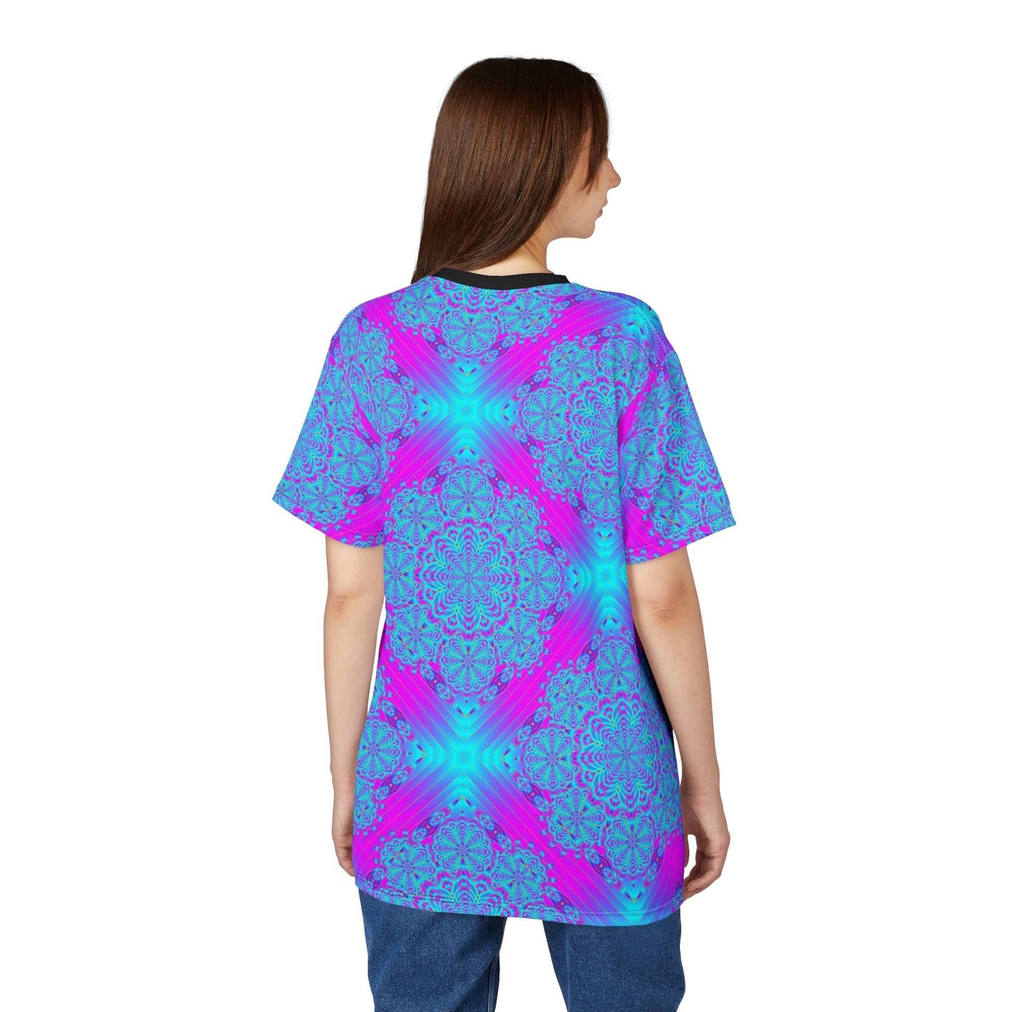 Psychedelic Mandala Tee — Vibrant Blue & Pink All-Over Print