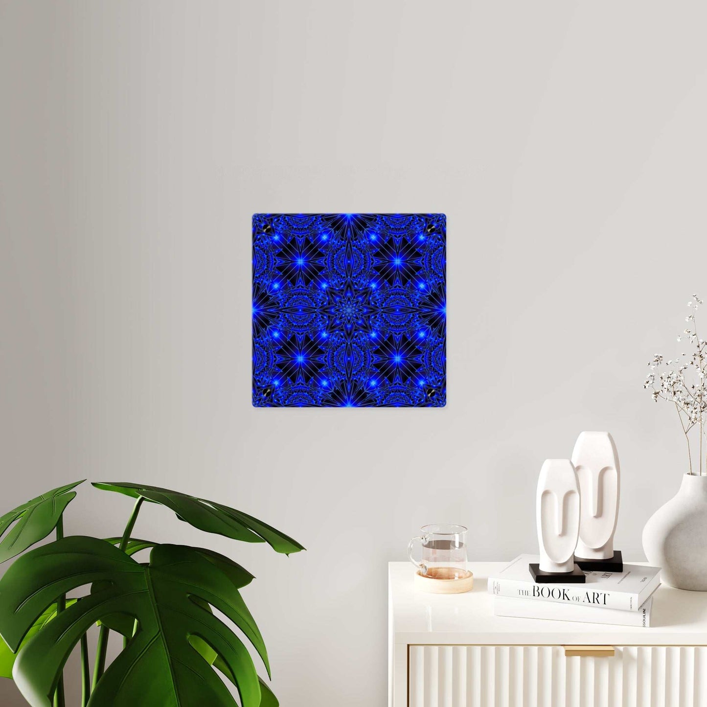 Blue Kaleidoscope Acrylic Wall Art Panel — Geometric Starburst Decor