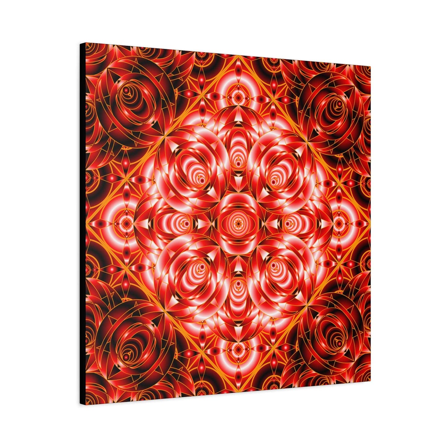 Red Rose Kaleidoscope Canvas Wall Art — Stretched Matte Floral Mandala