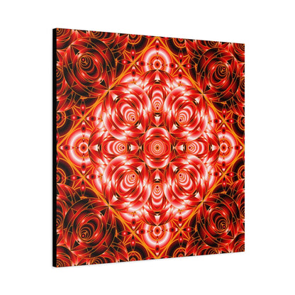 Red Rose Kaleidoscope Canvas Wall Art — Stretched Matte Floral Mandala