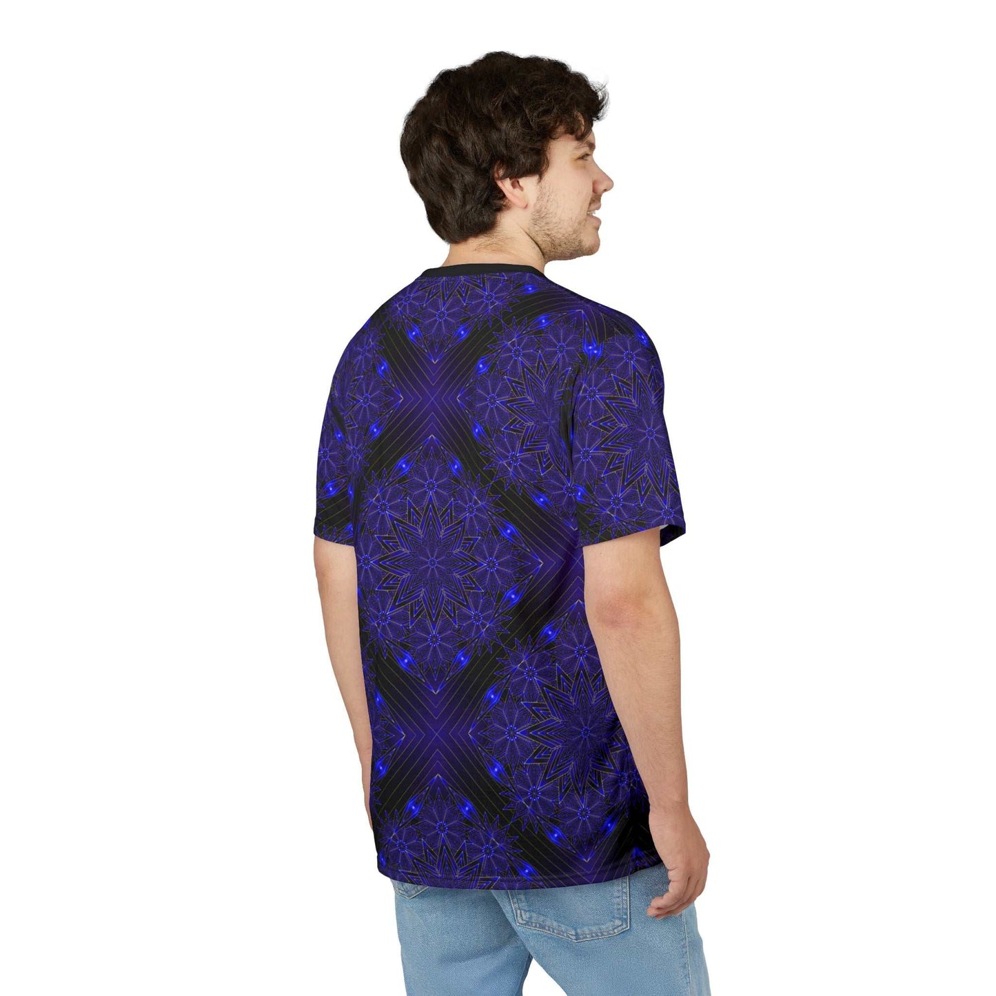 All-Over Blue Mandala Tee — Psychedelic Geometric Pattern Shirt