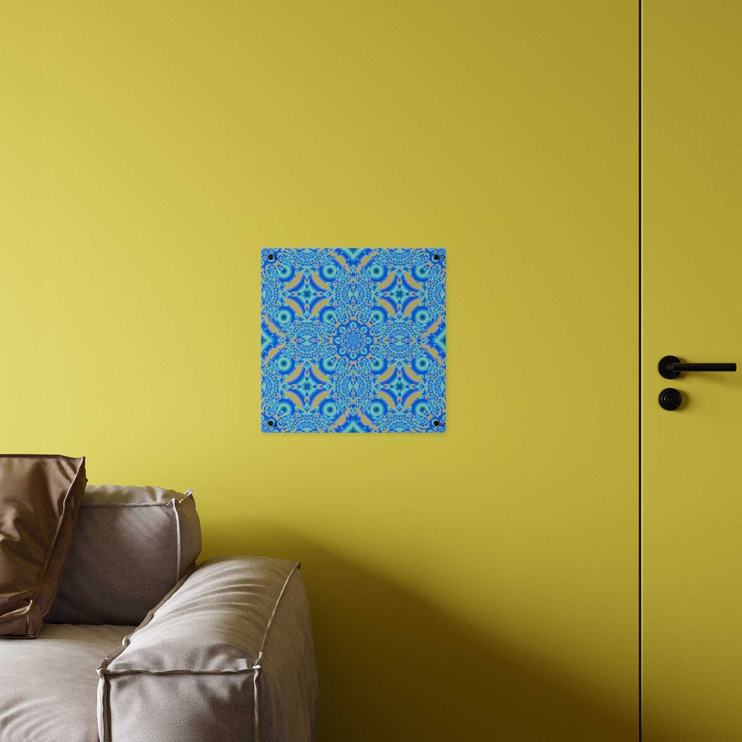 Blue Kaleidoscope Acrylic Wall Art Panel — Geometric Mandala Home Decor