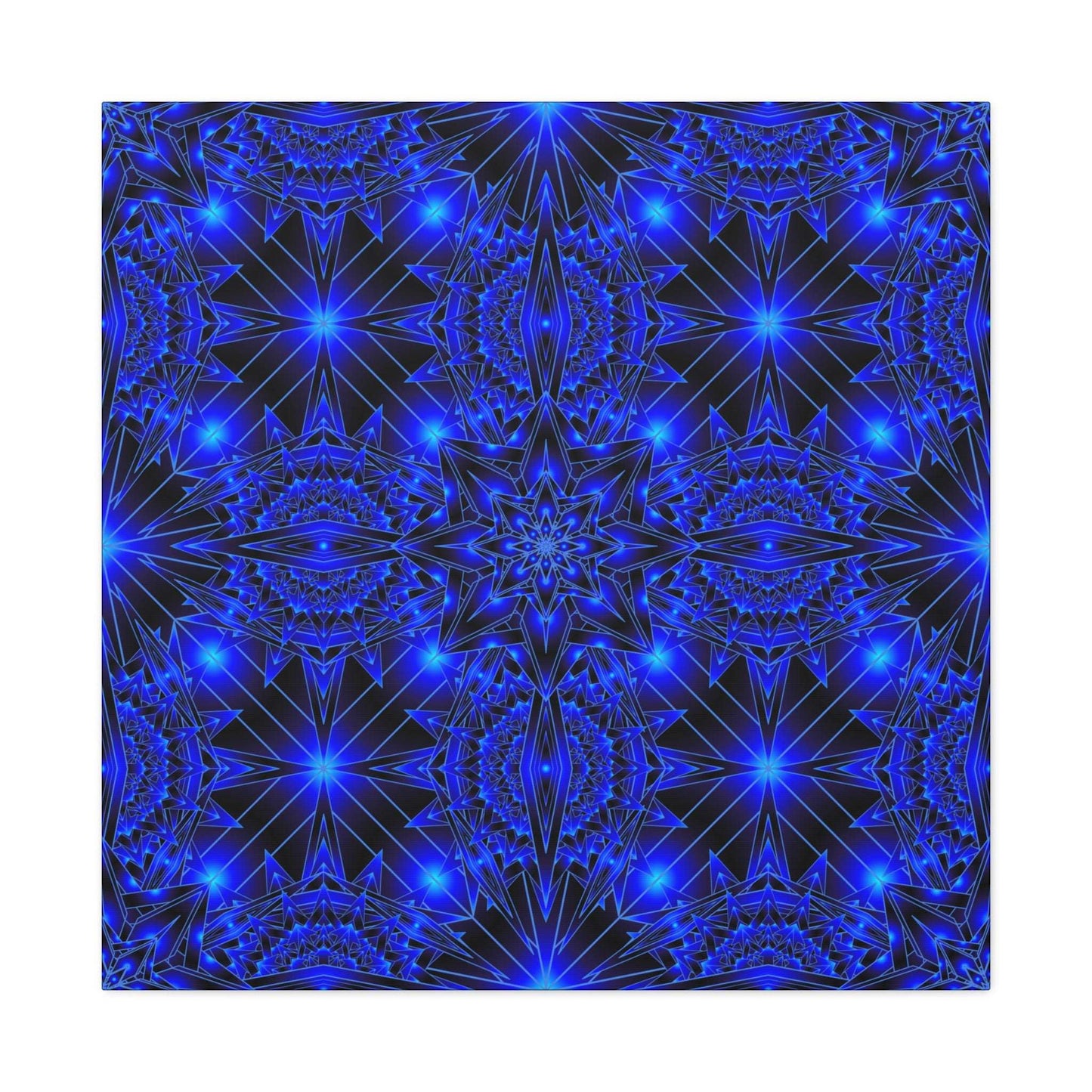 Blue Neon Kaleidoscope Canvas Print — Matte Stretched Wall Art