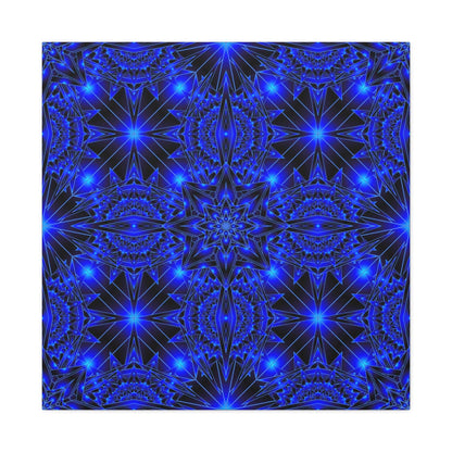 Blue Neon Kaleidoscope Canvas Print — Matte Stretched Wall Art