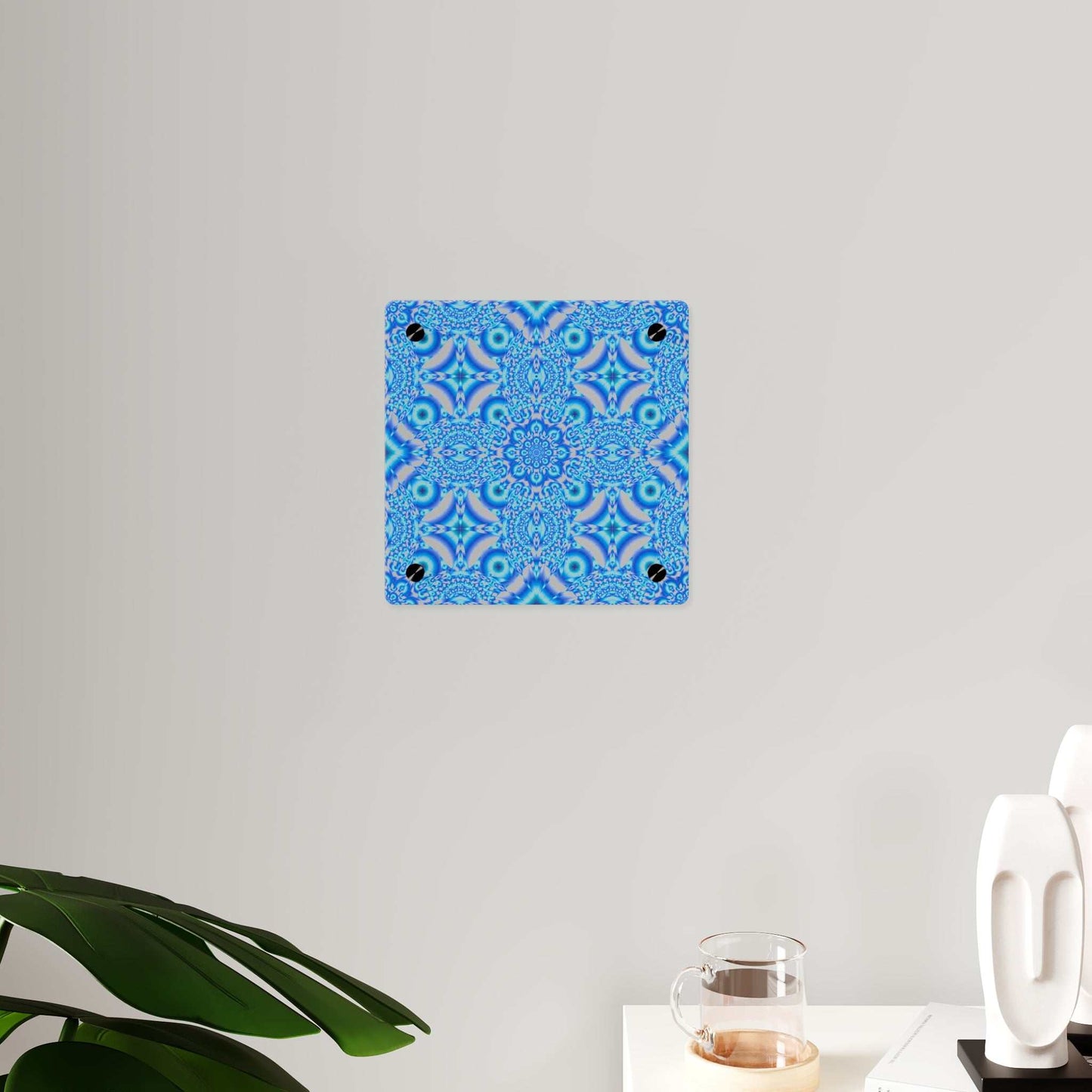 Blue Kaleidoscope Acrylic Wall Art Panel — Geometric Mandala Home Decor