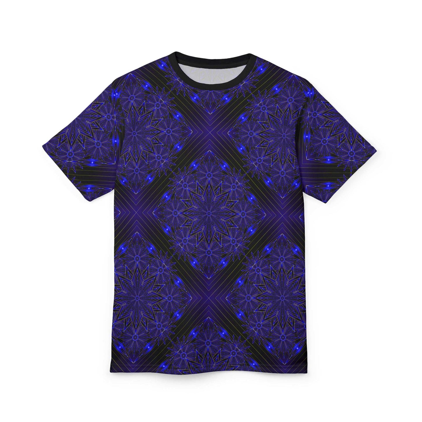 All-Over Blue Mandala Tee — Psychedelic Geometric Pattern Shirt