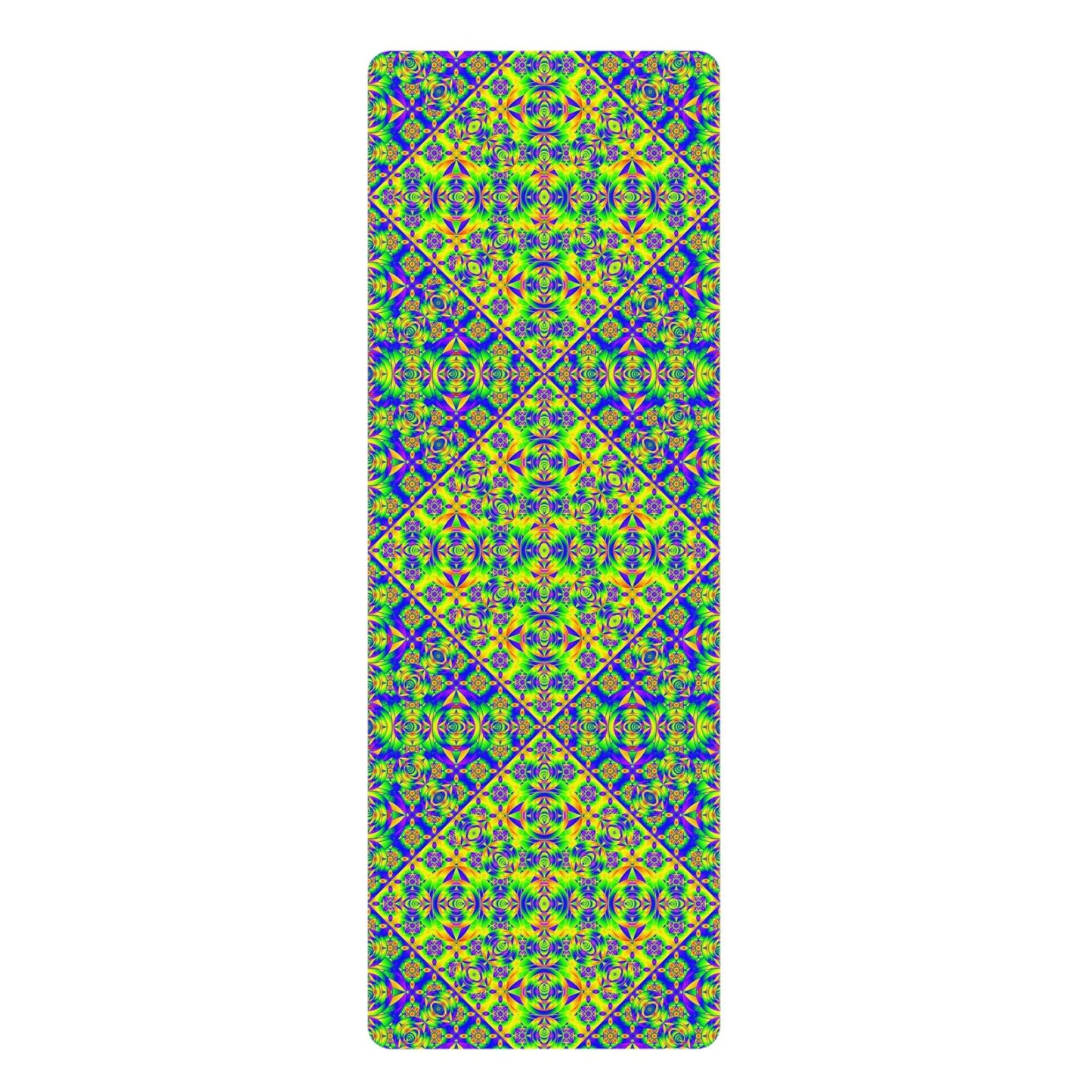 Vibrant Geometric Rubber Yoga Mat — Neon Mosaic Fitness Mat