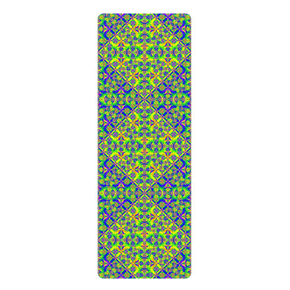 Vibrant Geometric Rubber Yoga Mat — Neon Mosaic Fitness Mat