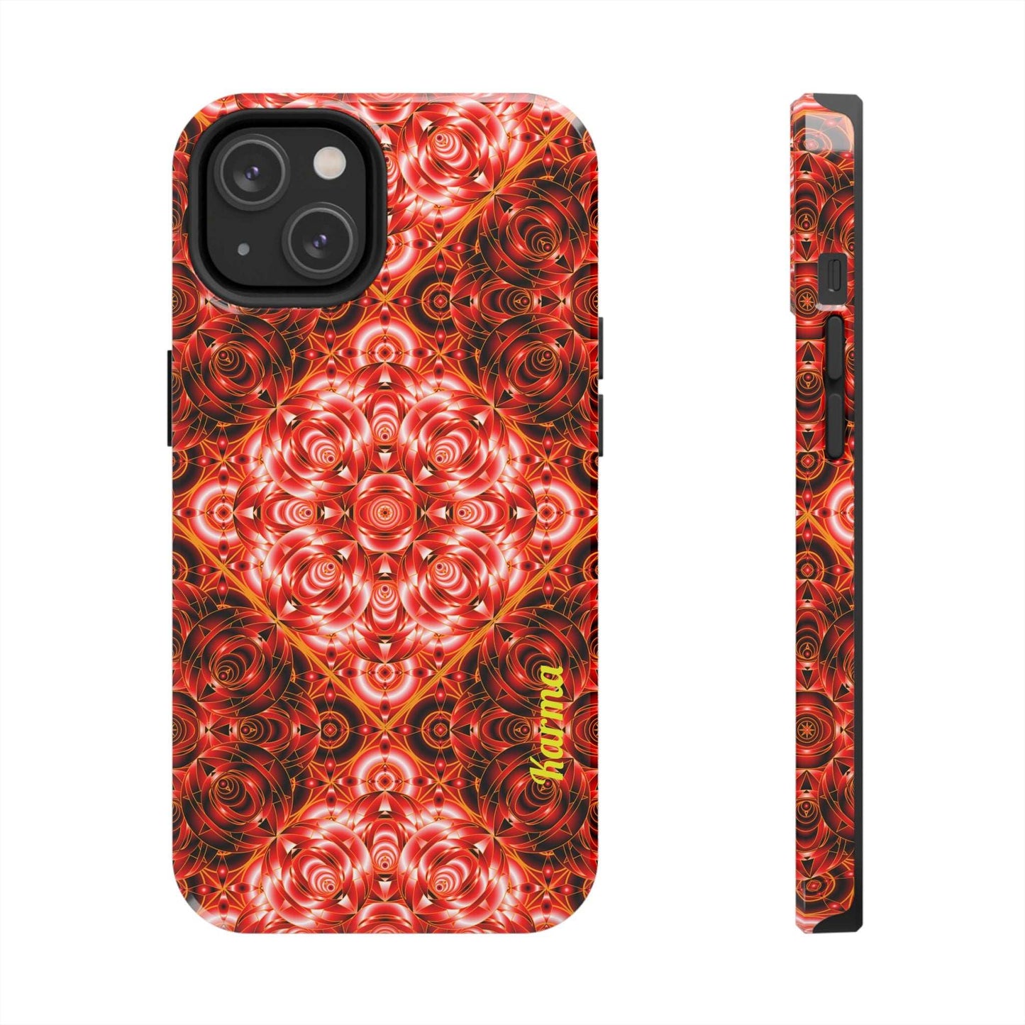 Red Floral Kaleidoscope Tough Phone Case — Personalized Name Option