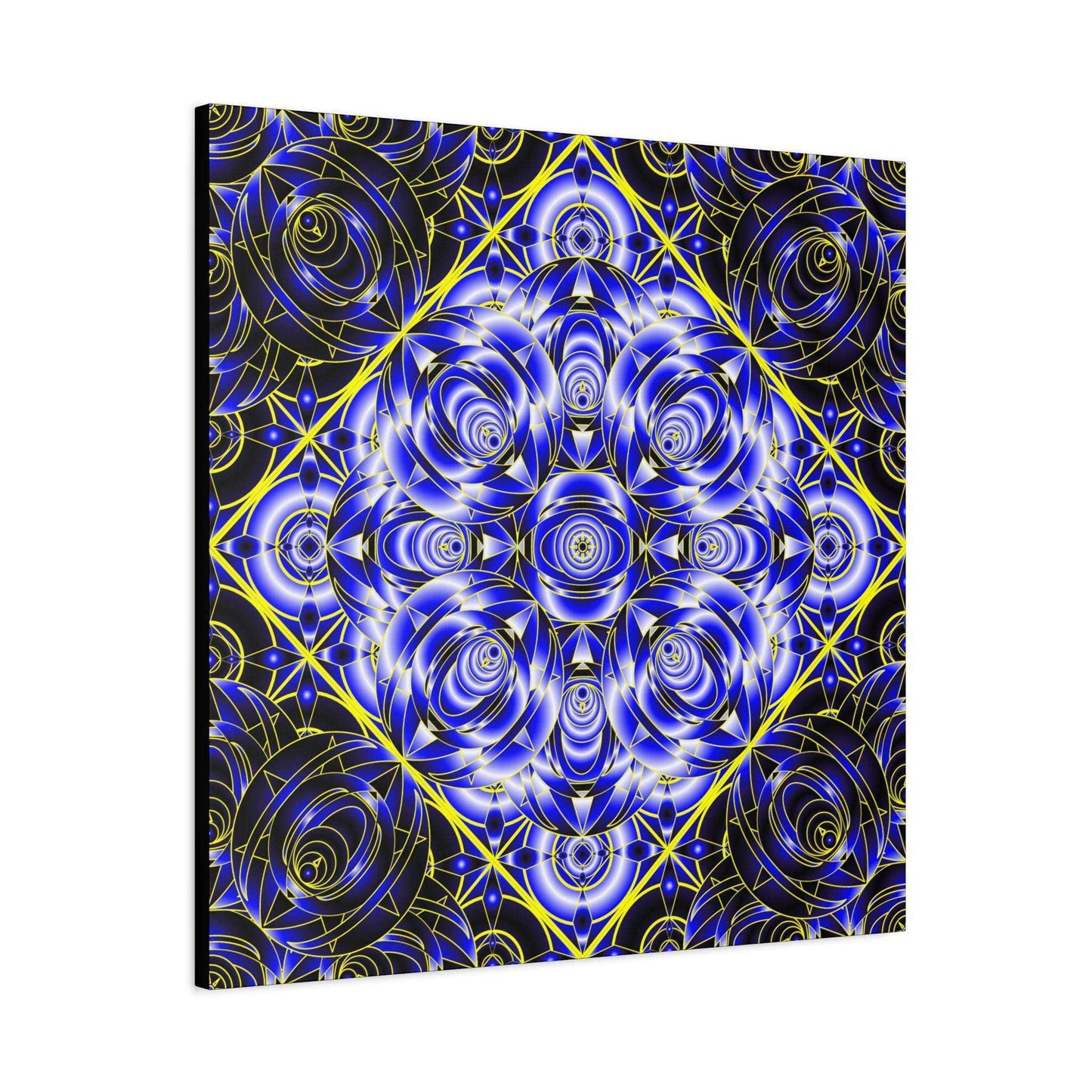 Blue Gold Kaleidoscope Canvas Wall Art – Abstract Geometric Stretched Print