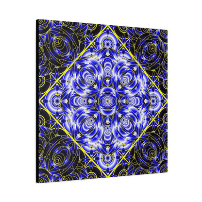 Blue Gold Kaleidoscope Canvas Wall Art – Abstract Geometric Stretched Print