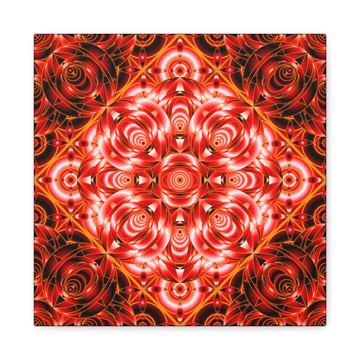 Red Rose Kaleidoscope Canvas Wall Art — Stretched Matte Floral Mandala