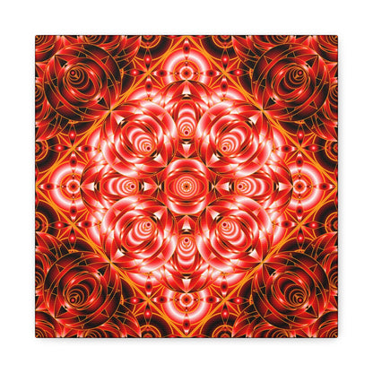 Red Rose Kaleidoscope Canvas Wall Art — Stretched Matte Floral Mandala