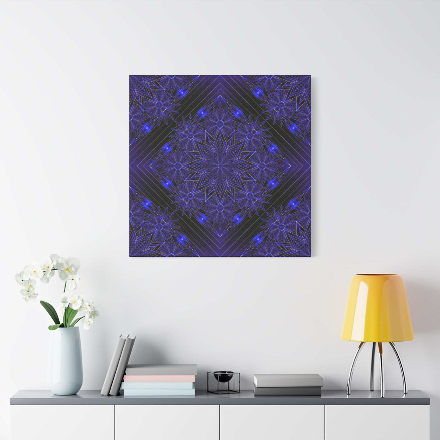 Galactic Mandala Matte Canvas Wall Art — Deep Purple Geometric Stretched Canvas