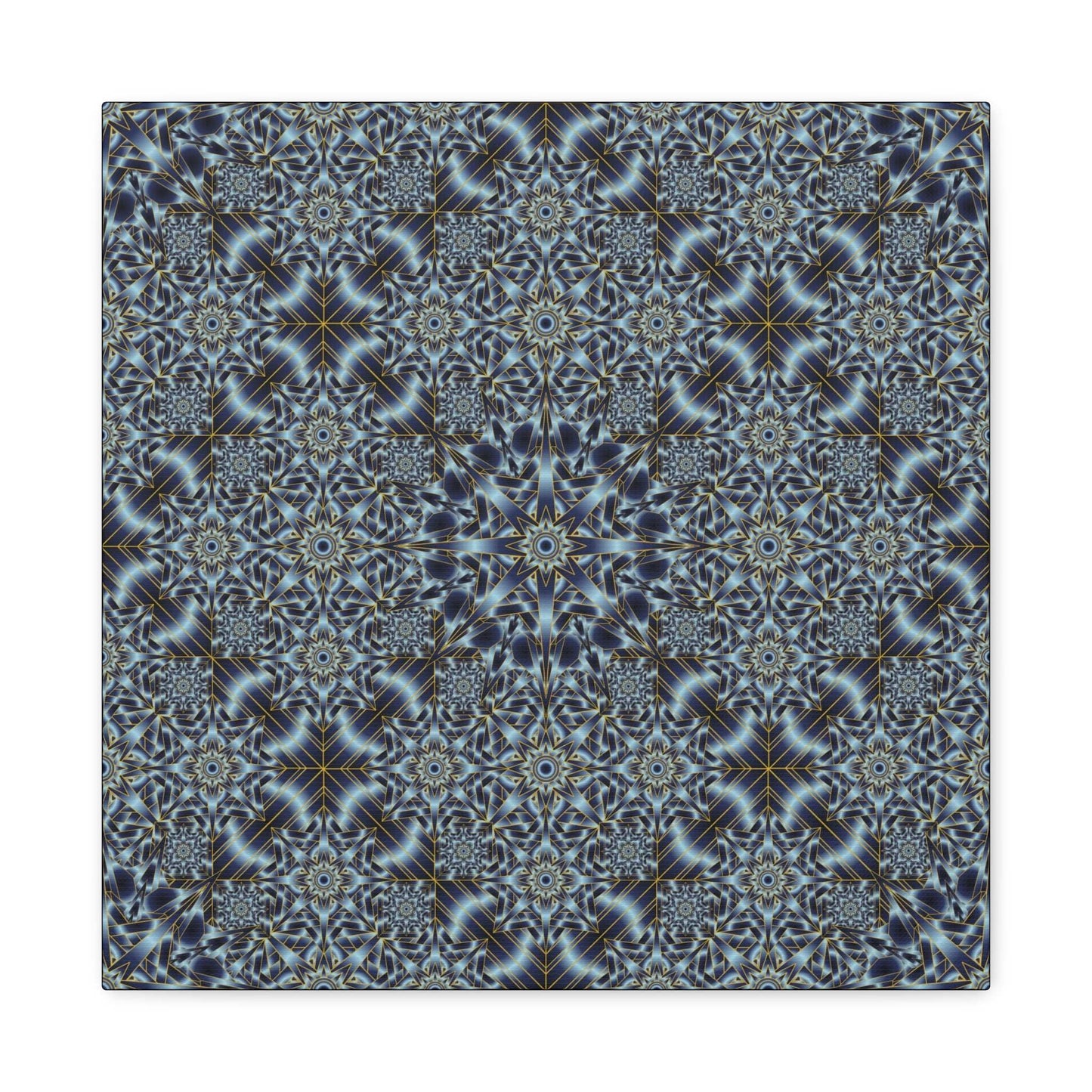 Kaleidoscope Pattern Matte Canvas Wall Art — Blue Geometric Stretched Canvas (1.25″)