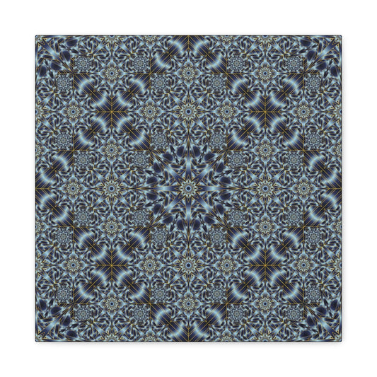Kaleidoscope Pattern Matte Canvas Wall Art — Blue Geometric Stretched Canvas (1.25″)