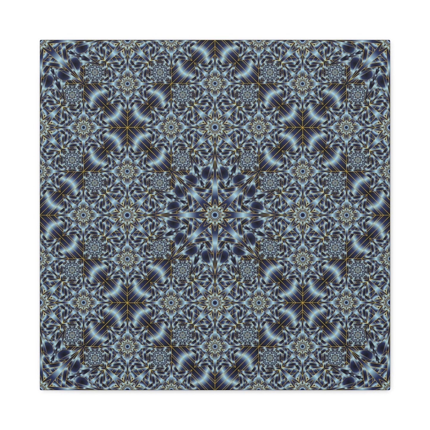 Kaleidoscope Pattern Matte Canvas Wall Art — Blue Geometric Stretched Canvas (1.25″)