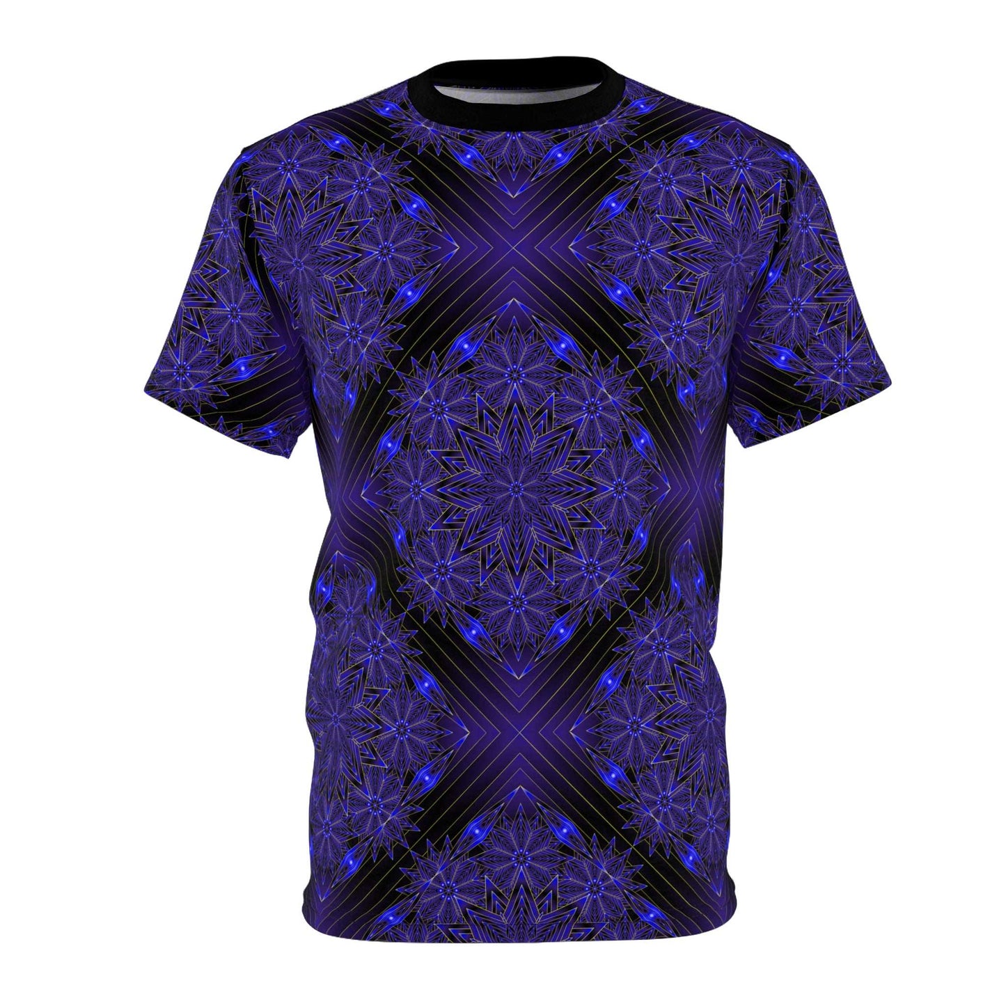 All-Over Blue Mandala Tee — Psychedelic Geometric Pattern Shirt