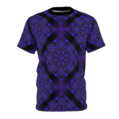 All-Over Blue Mandala Tee — Psychedelic Geometric Pattern Shirt