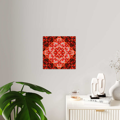 Acrylic Wall Art Panel — Red Kaleidoscope Mandala Decorative Square