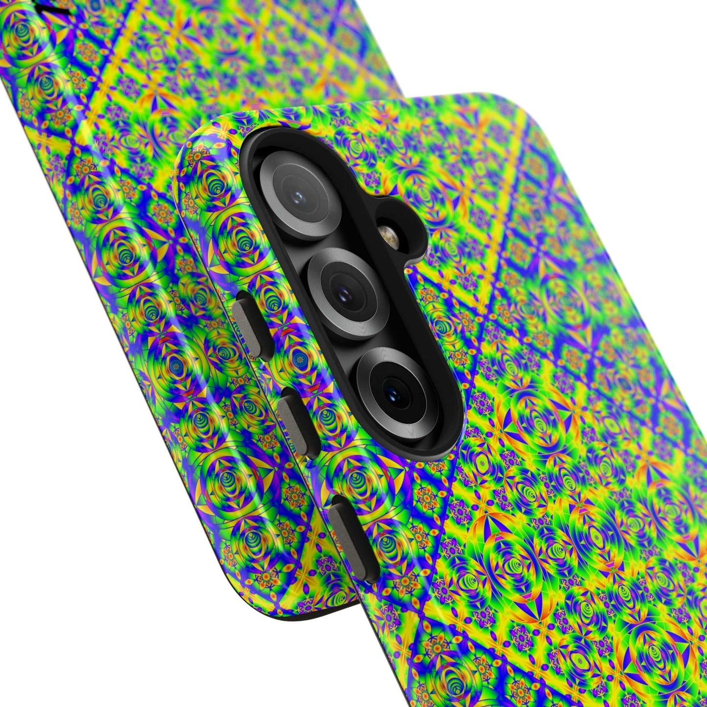 Vibrant Kaleidoscope Tough Phone Case — Neon Geometric Protective Cover