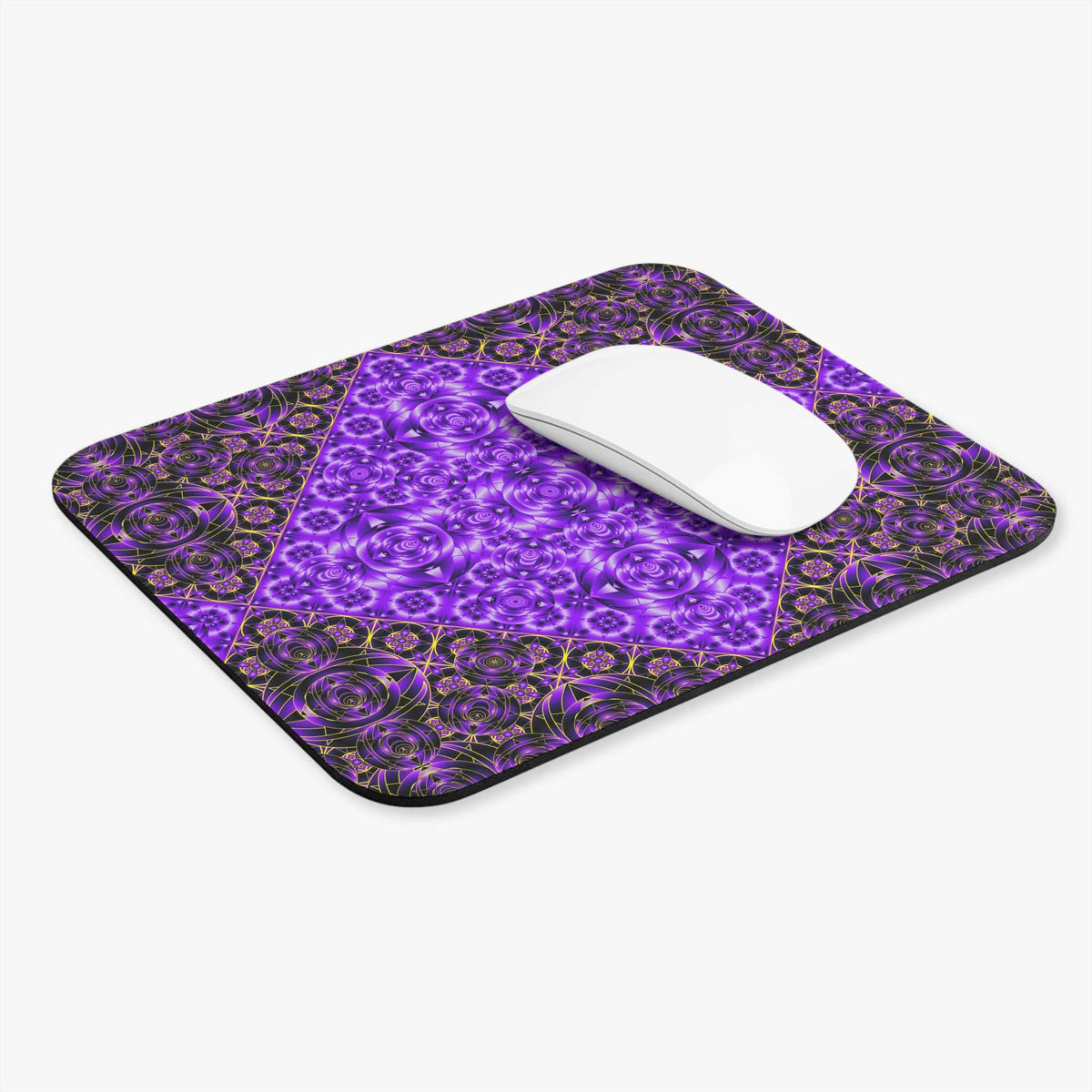 Purple Mosaic Kaleidoscope Mouse Pad — Geometric Jewel Tone Desk Accessory