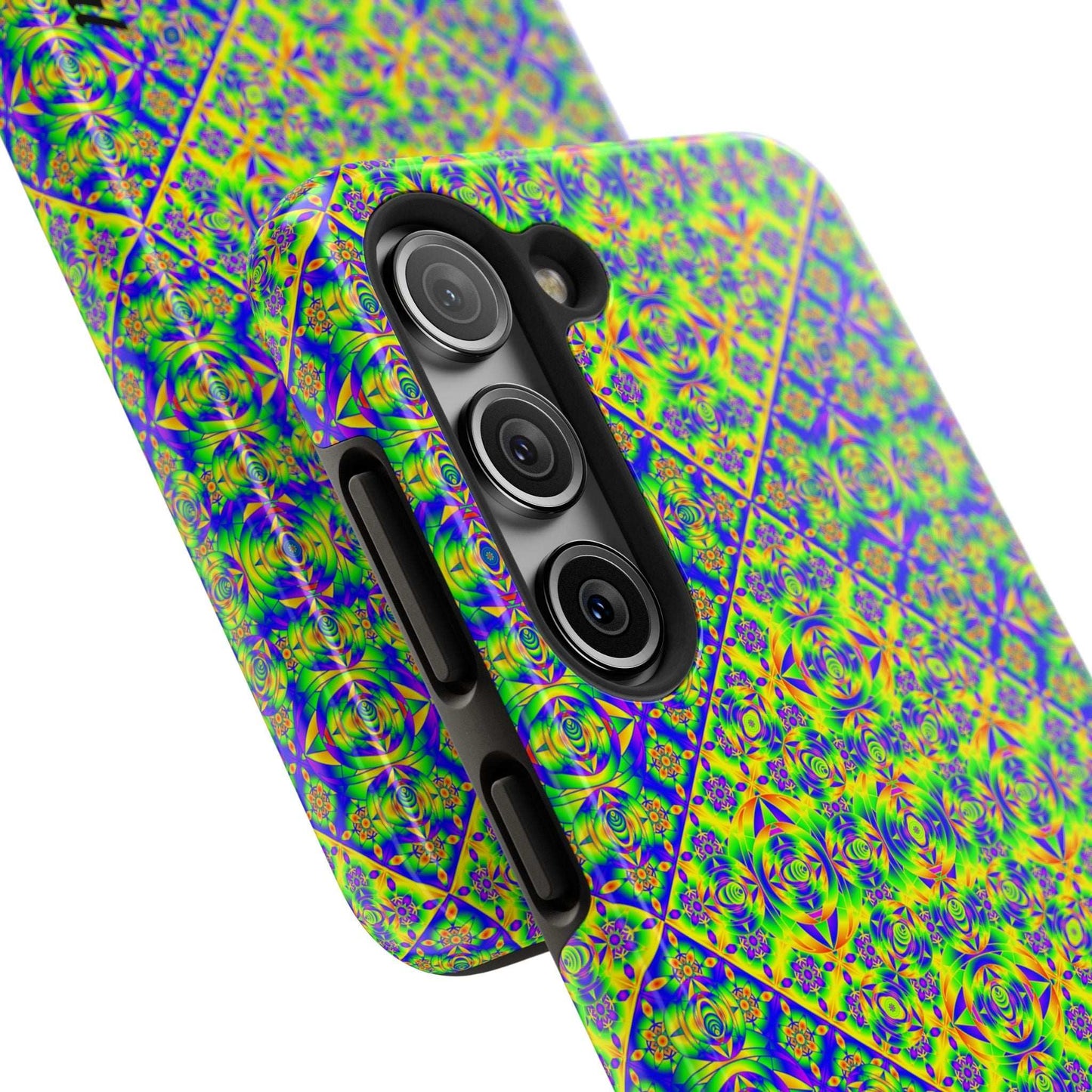 Vibrant Kaleidoscope Tough Phone Case — Neon Geometric Protective Cover