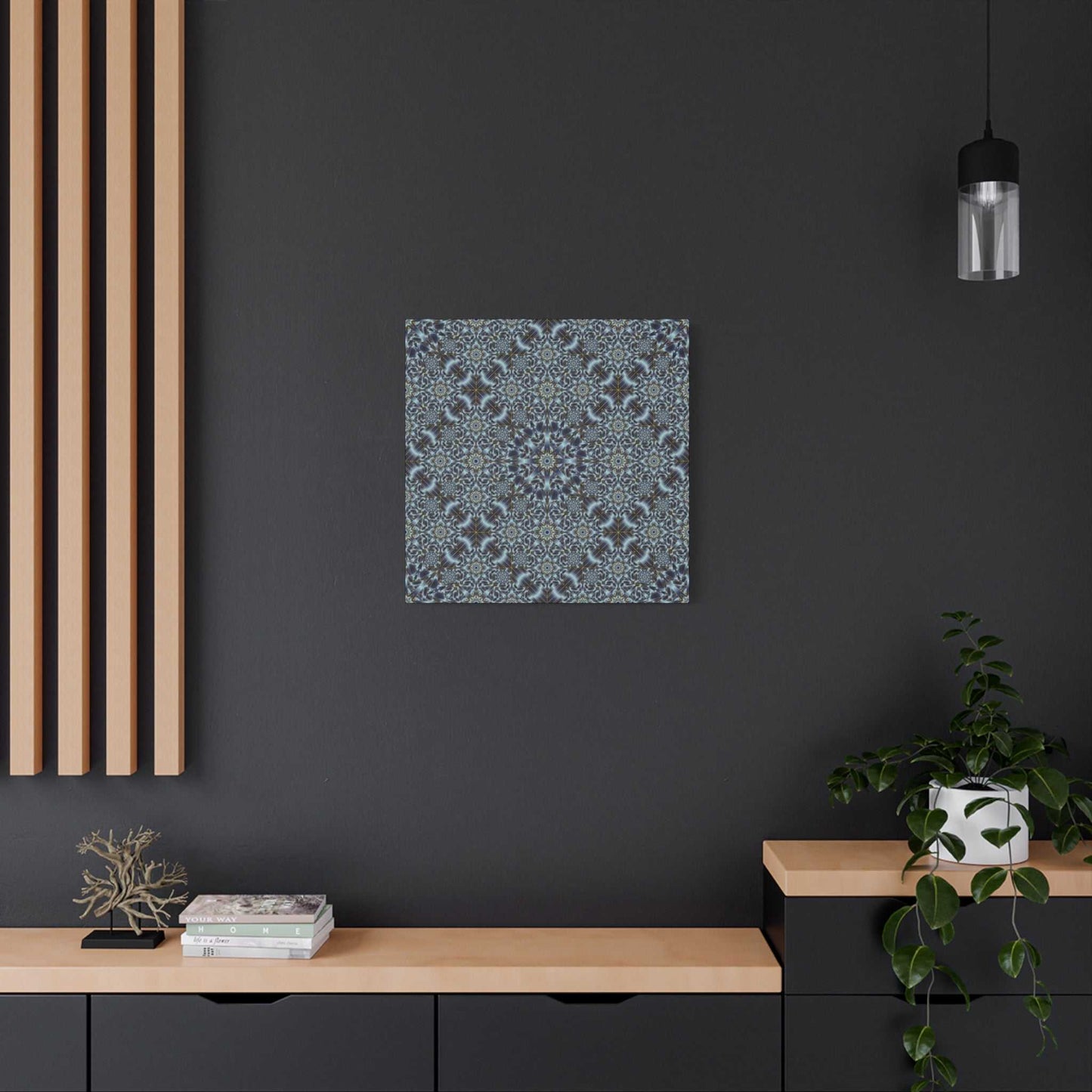 Kaleidoscope Pattern Matte Canvas Wall Art — Blue Geometric Stretched Canvas (1.25″)