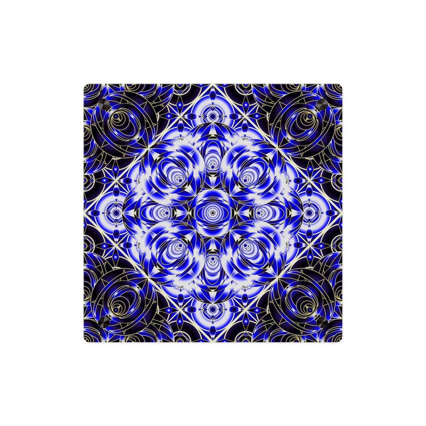 Acrylic Wall Art Panel — Blue Gold Kaleidoscope Geometric Design