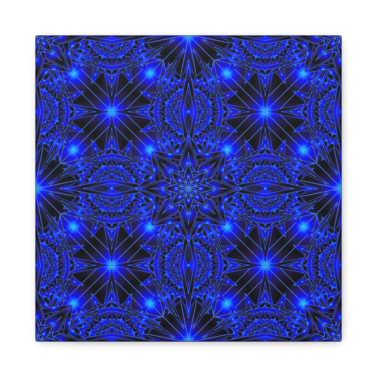 Blue Neon Kaleidoscope Canvas Print — Matte Stretched Wall Art