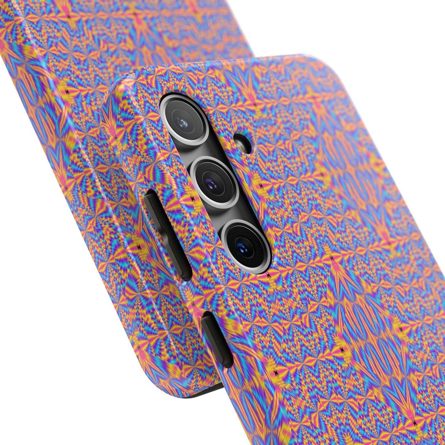 Psychedelic Geometric Tough Phone Case — Vibrant Orange & Purple Protective Cover