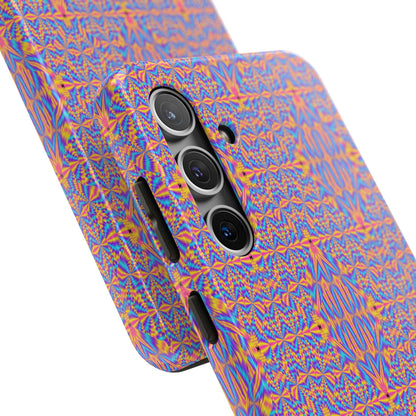 Psychedelic Geometric Tough Phone Case — Vibrant Orange & Purple Protective Cover