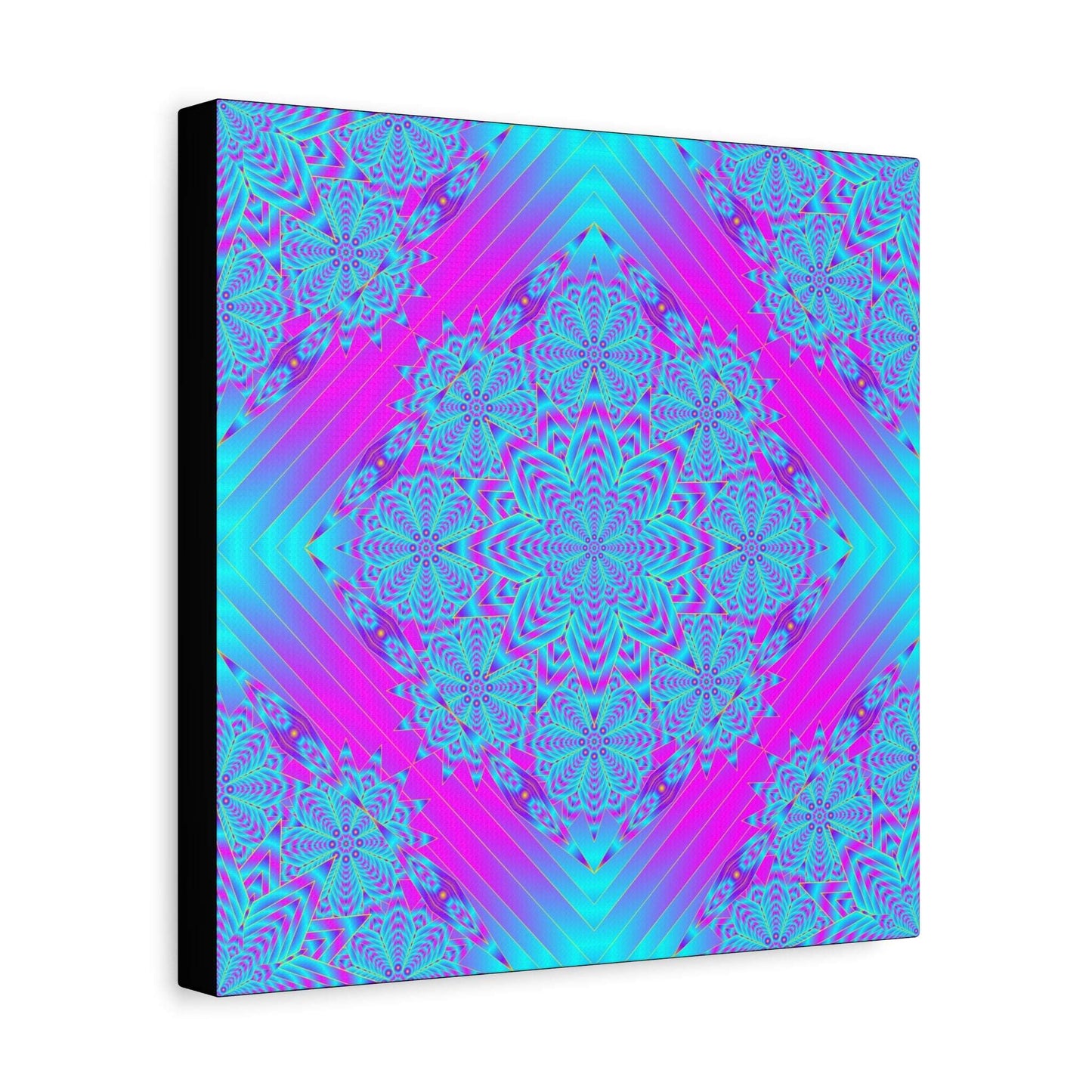 Vibrant Neon Mandala Canvas Art – Turquoise & Magenta Stretched Wall Decor