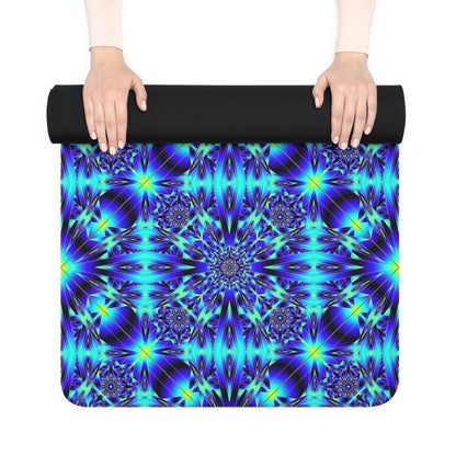 Blue Kaleidoscope Rubber Yoga Mat — Non-Slip Mandala Fitness Mat