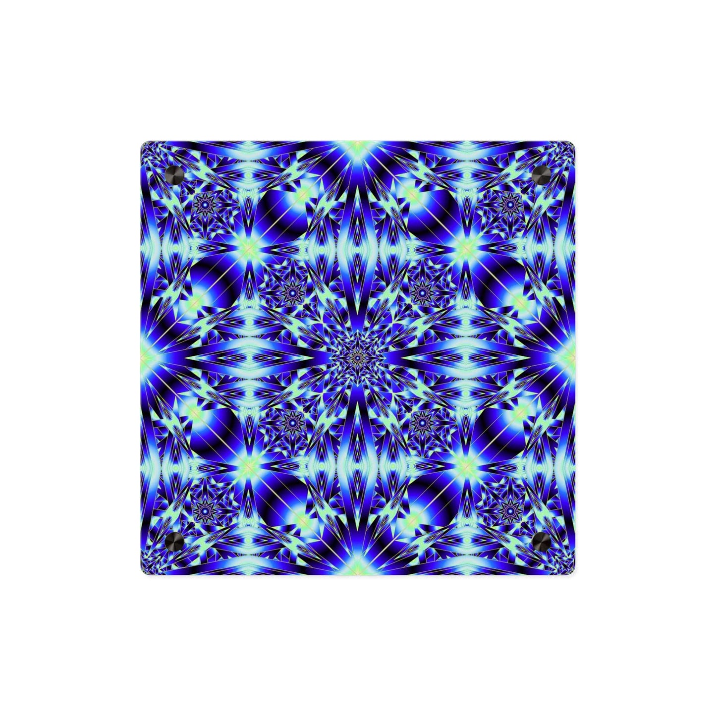 Blue Kaleidoscope Acrylic Wall Art Panel – Geometric Starburst Home Decor