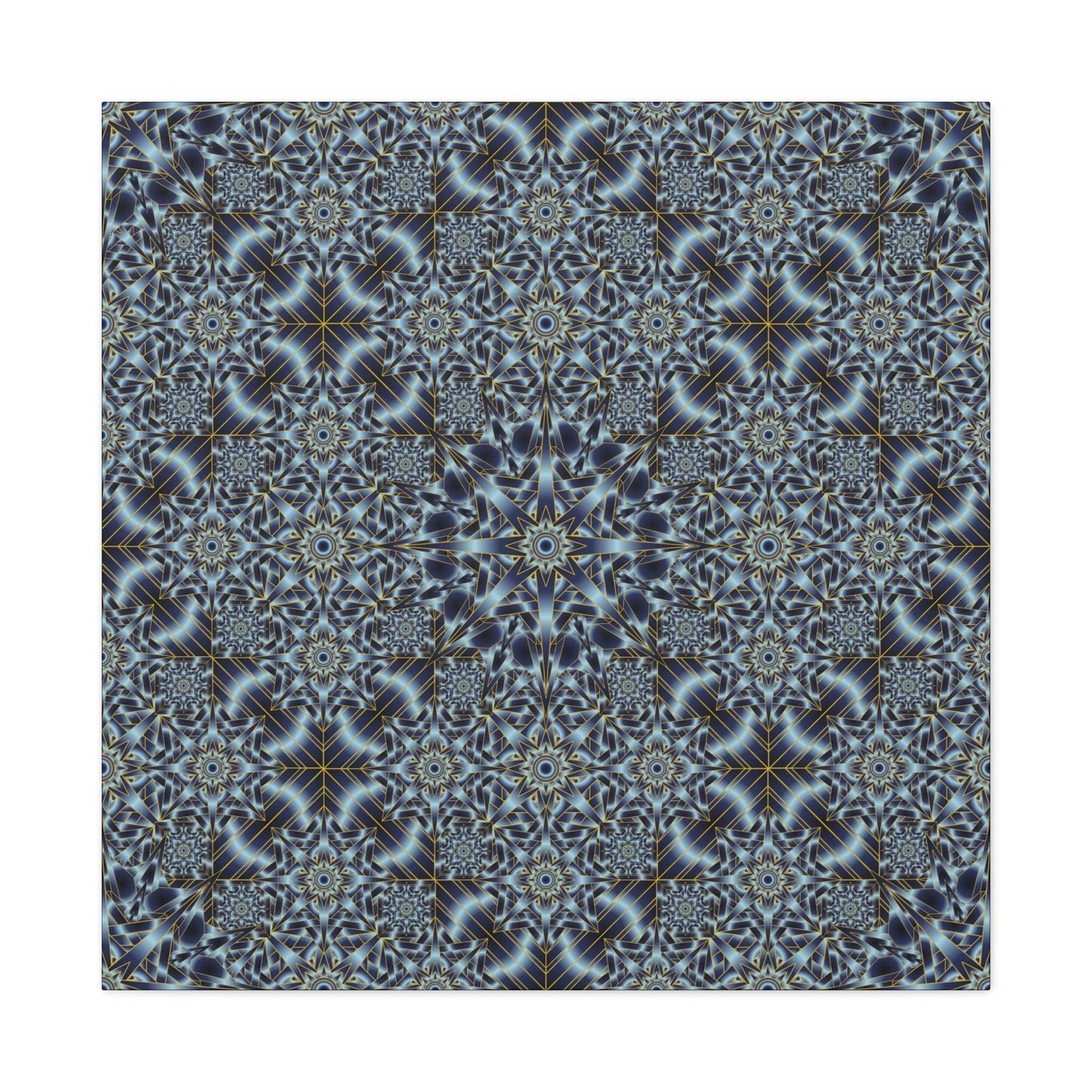 Kaleidoscope Pattern Matte Canvas Wall Art — Blue Geometric Stretched Canvas (1.25″)