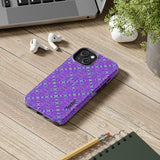 Purple Kaleidoscope tough phone case with vibrant geometric pattern and dual-layer protection for iPhone