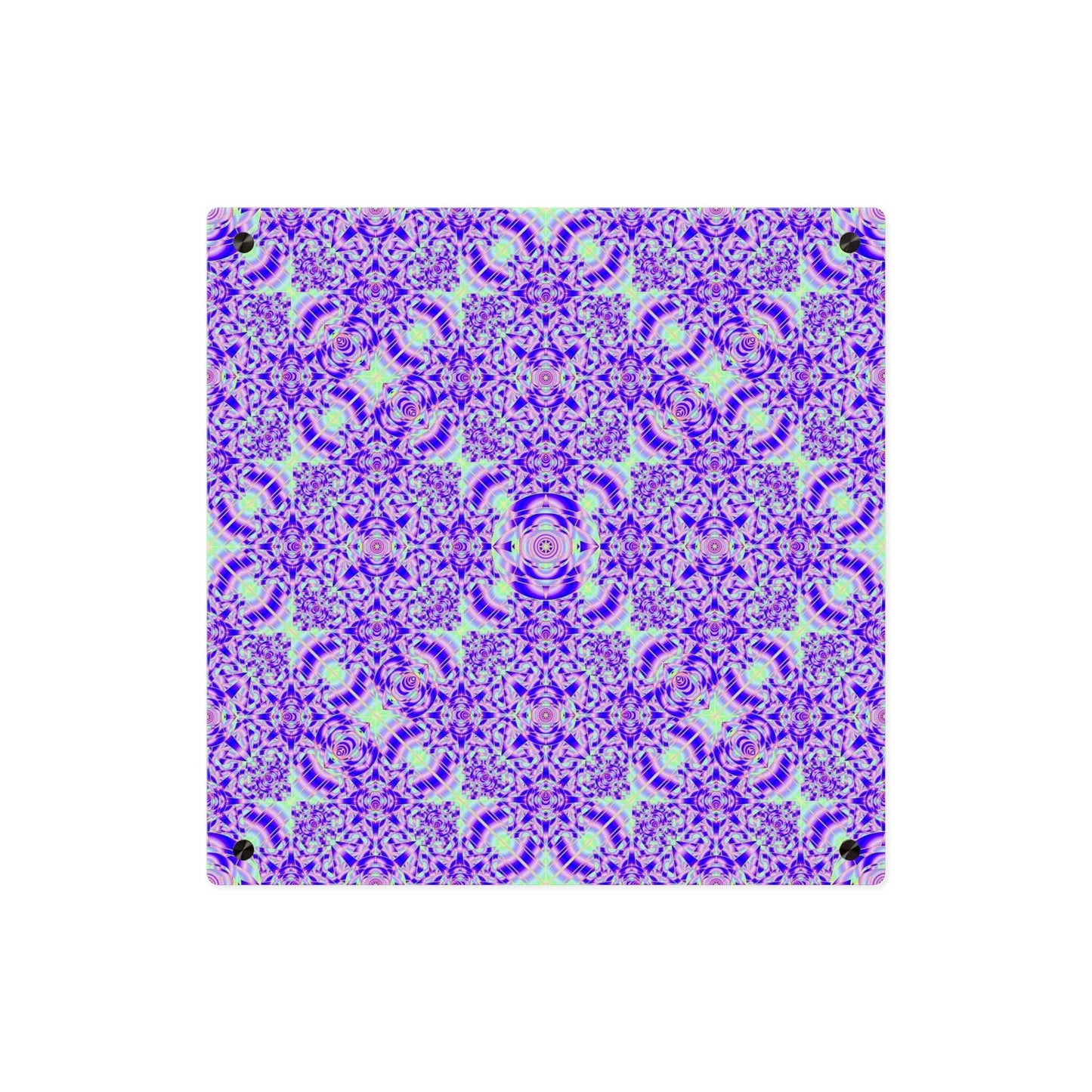 Psychedelic Kaleidoscope Acrylic Wall Art Panel — Vibrant Purple & Neon Green Geometric Decor