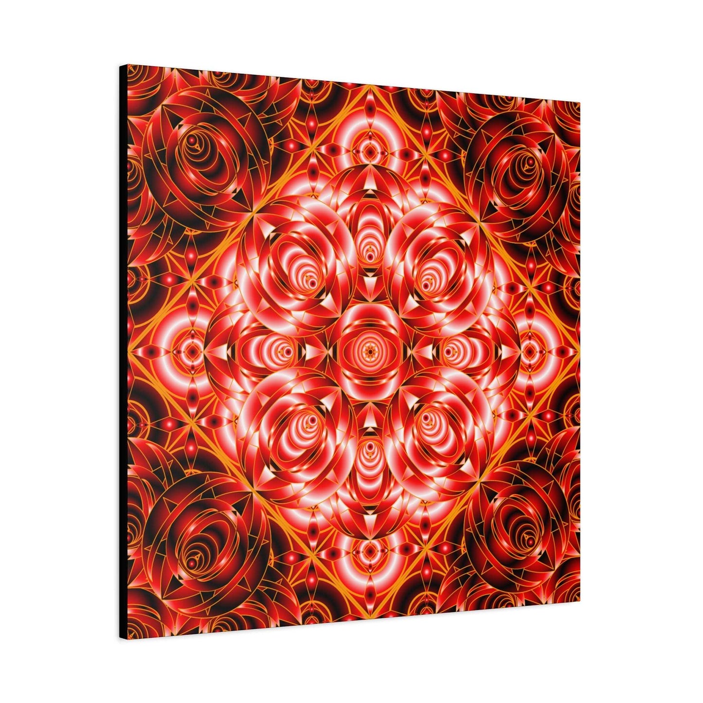 Red Rose Kaleidoscope Canvas Wall Art — Stretched Matte Floral Mandala