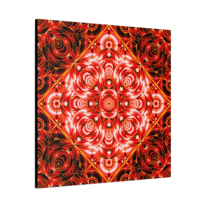 Red Rose Kaleidoscope Canvas Wall Art — Stretched Matte Floral Mandala
