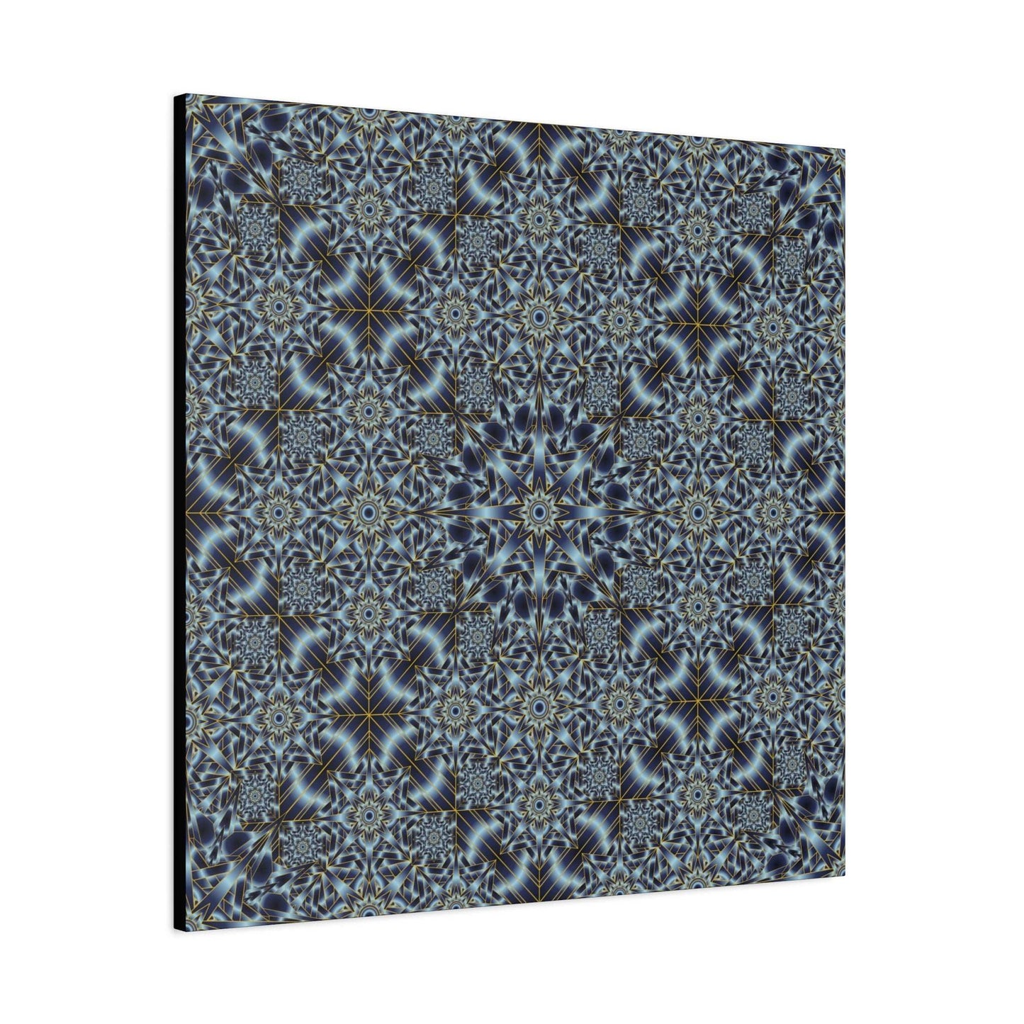 Kaleidoscope Pattern Matte Canvas Wall Art — Blue Geometric Stretched Canvas (1.25″)