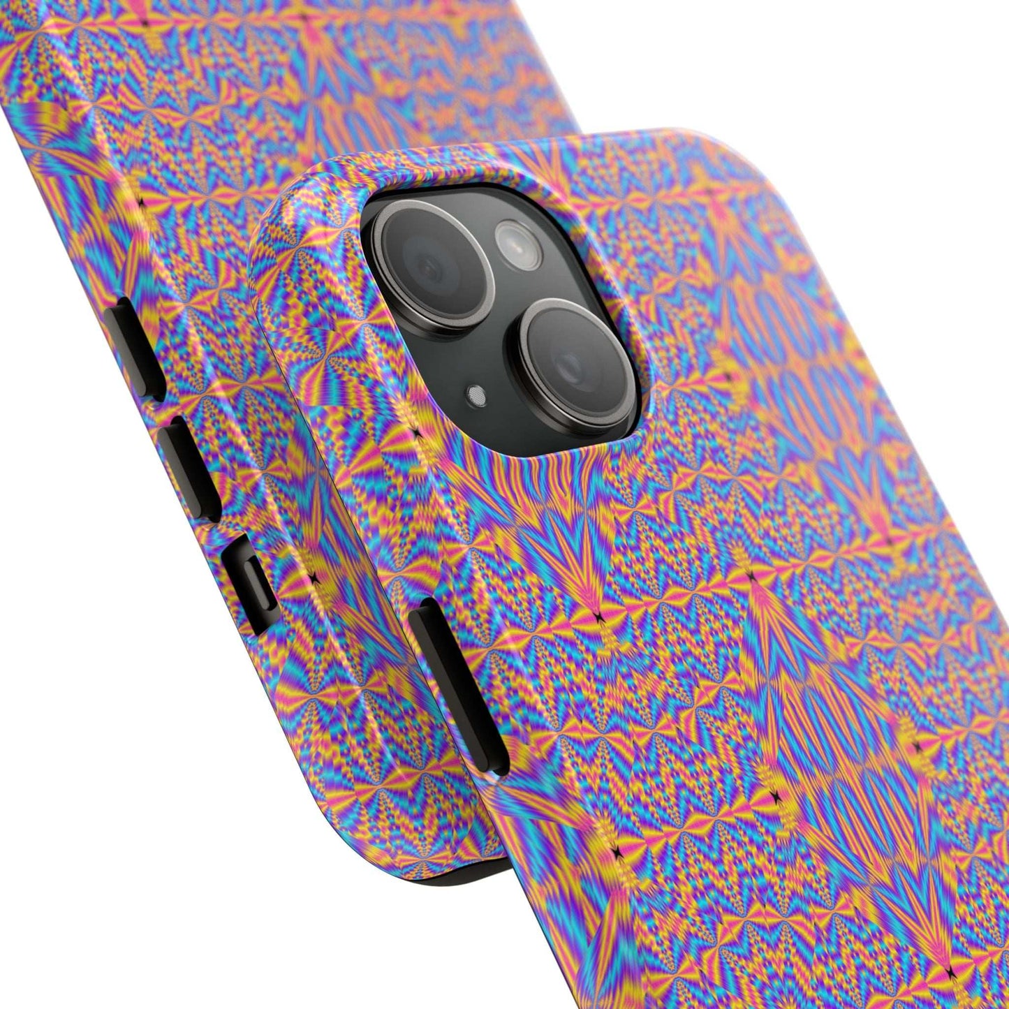 Psychedelic Geometric Tough Phone Case — Vibrant Orange & Purple Protective Cover