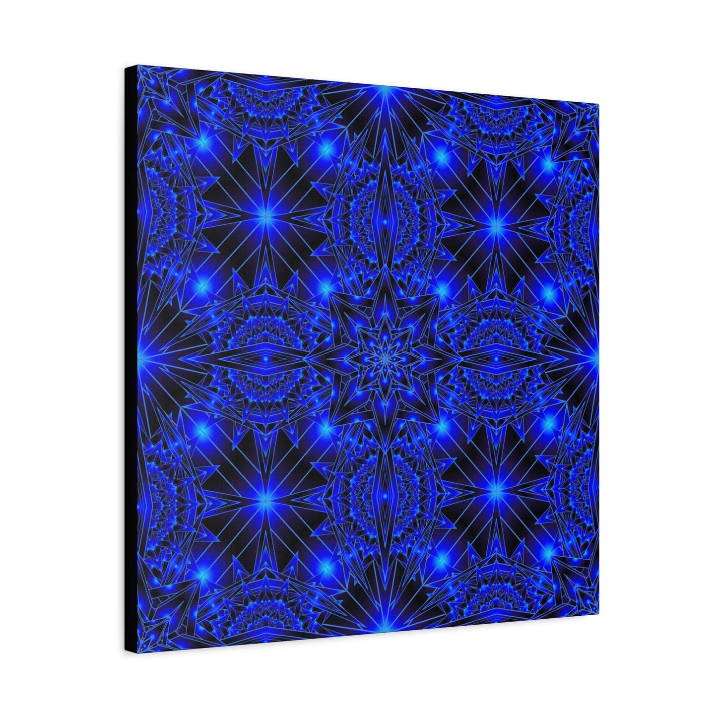 Blue Neon Kaleidoscope Canvas Print — Matte Stretched Wall Art