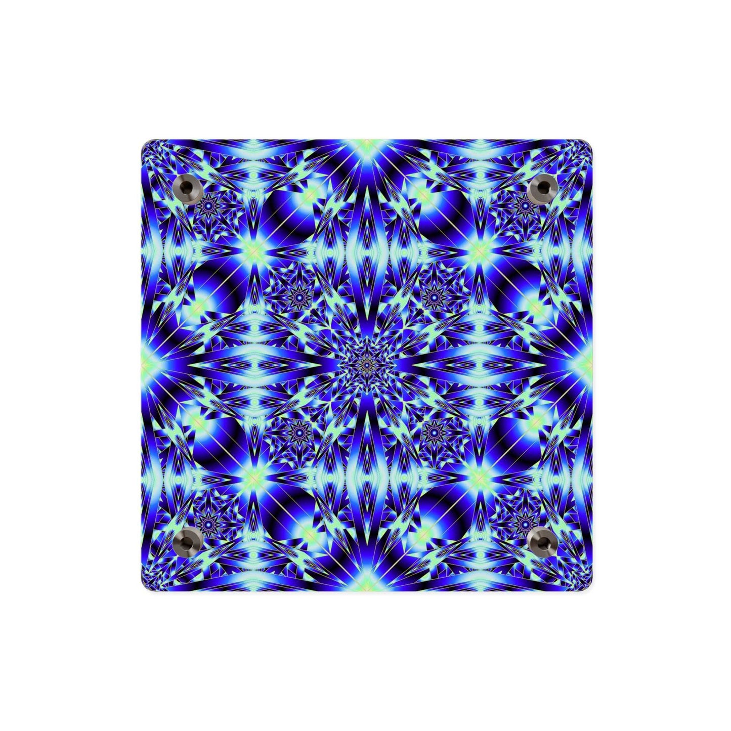 Blue Kaleidoscope Acrylic Wall Art Panel – Geometric Starburst Home Decor