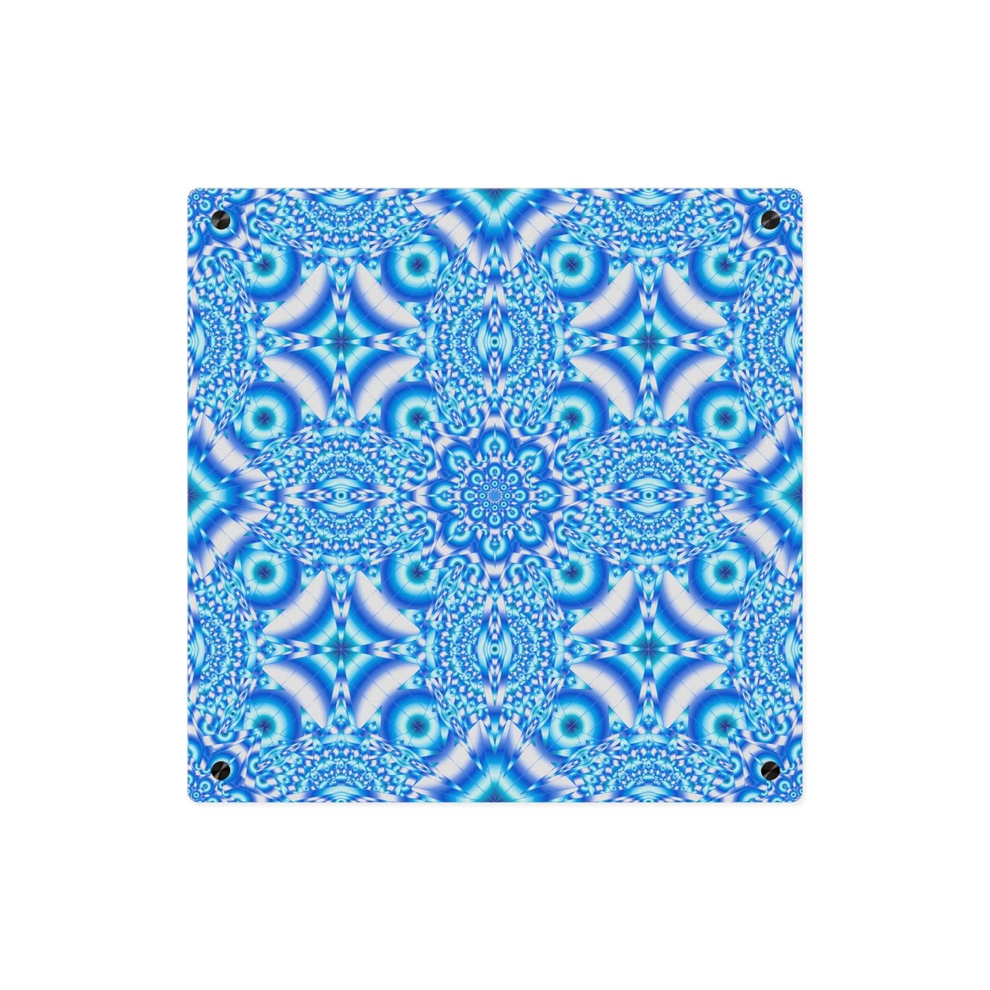 Blue Kaleidoscope Acrylic Wall Art Panel — Geometric Mandala Home Decor