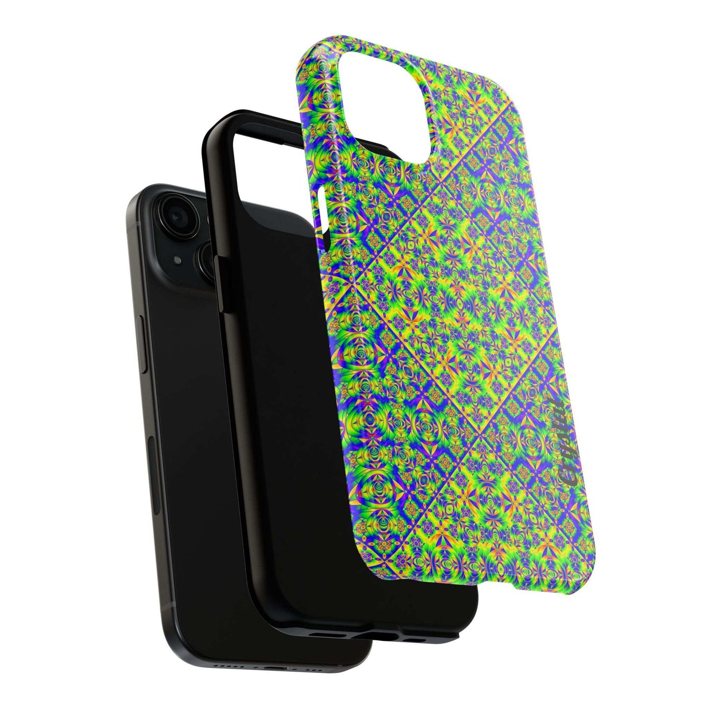 Vibrant Kaleidoscope Tough Phone Case — Neon Geometric Protective Cover