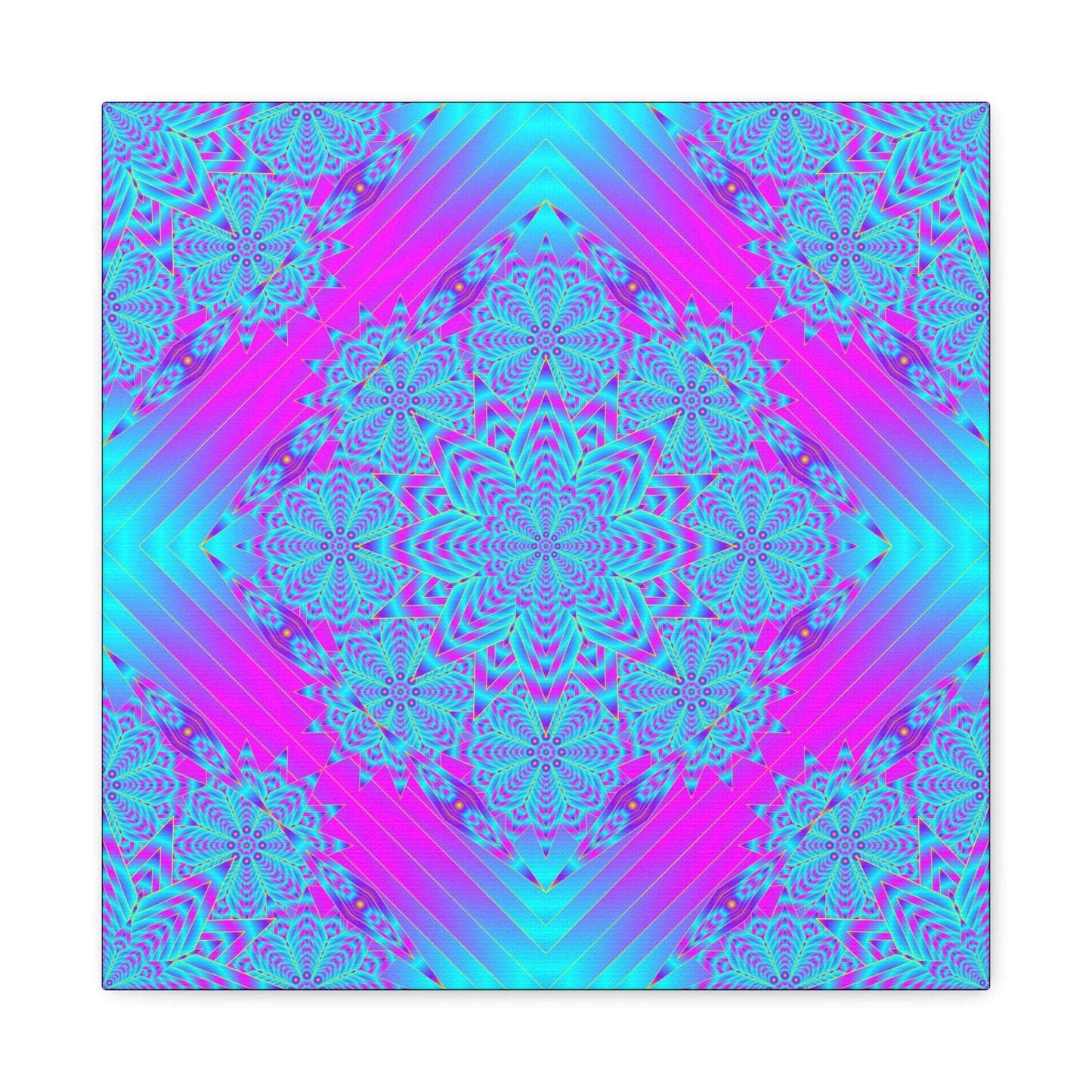 Vibrant Neon Mandala Canvas Art – Turquoise & Magenta Stretched Wall Decor
