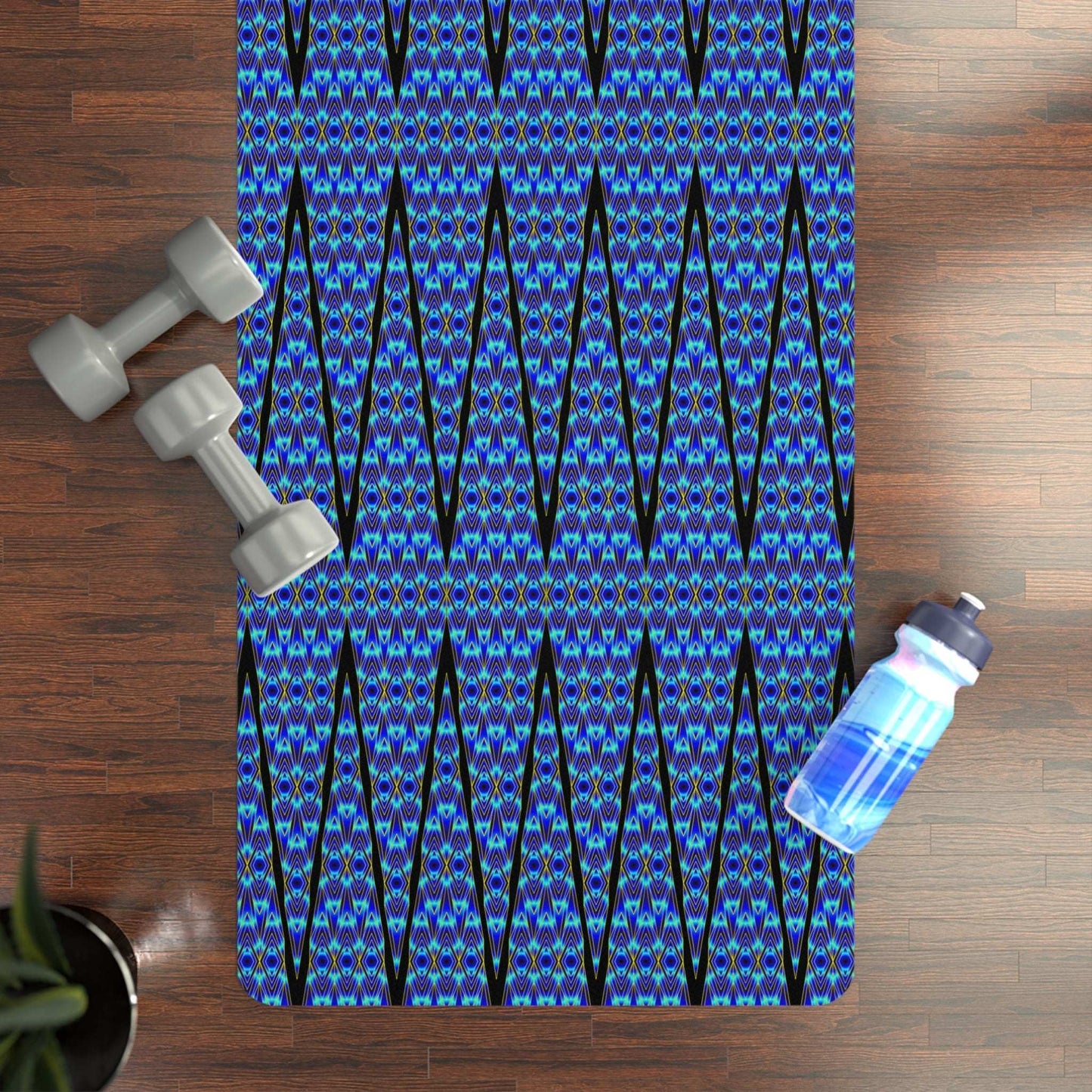 Blue Geometric Rubber Yoga Mat