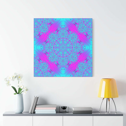 Vibrant Neon Mandala Canvas Art – Turquoise & Magenta Stretched Wall Decor